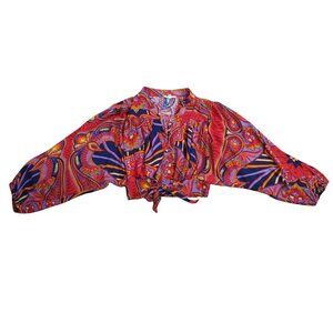 Christian Siriano Paisley Tie Front Cropped Blouse M Rayon.
